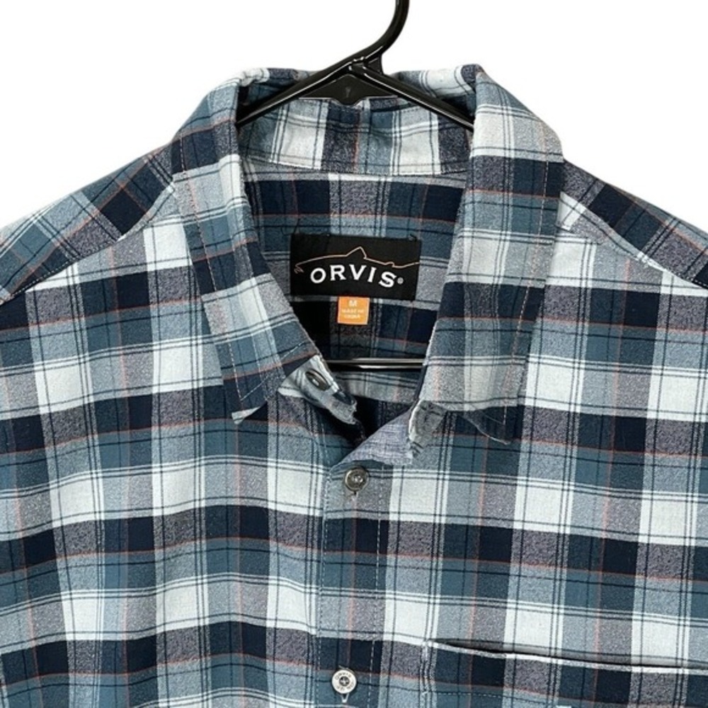 ORVIS‎ Flannel Plaid Shirt Mens M Blue Green  Casual Button Up Long Sleeve - Picture 2 of 13